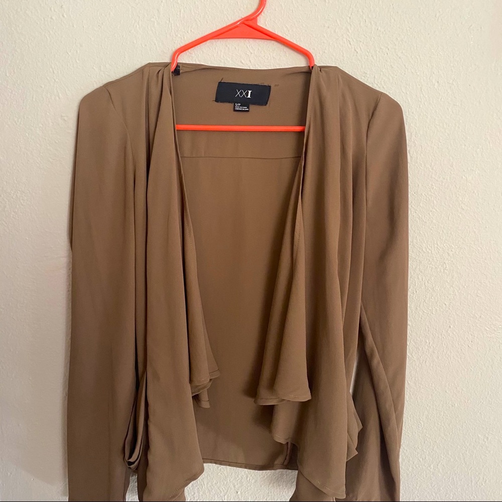 Tan Open Front Blouse